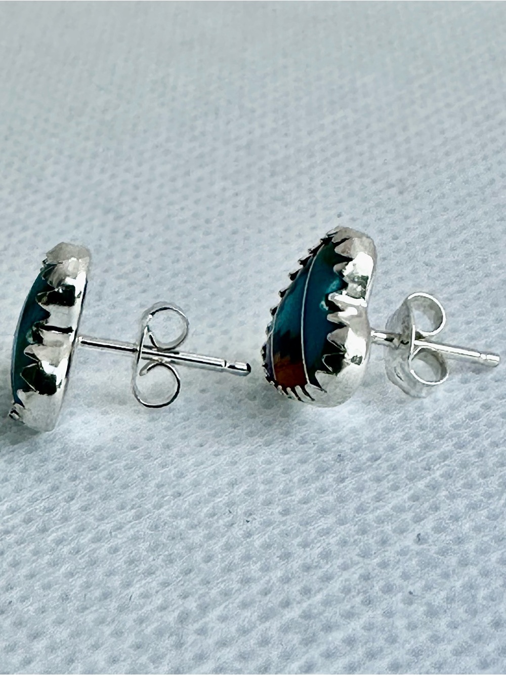 Sterling Silver Turquoise Inlay Heart Stud Earrings View 3